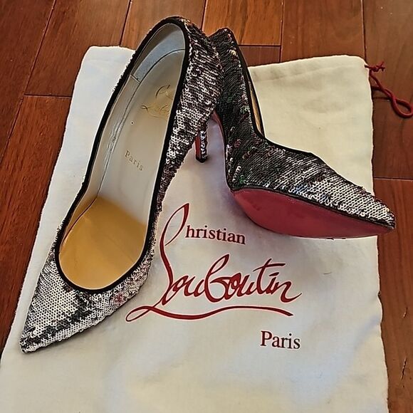 Christian Louboutin Pigalle Follies 100 Reversable Sequin Pointed Pumps 39.5 - Picture 1 of 12